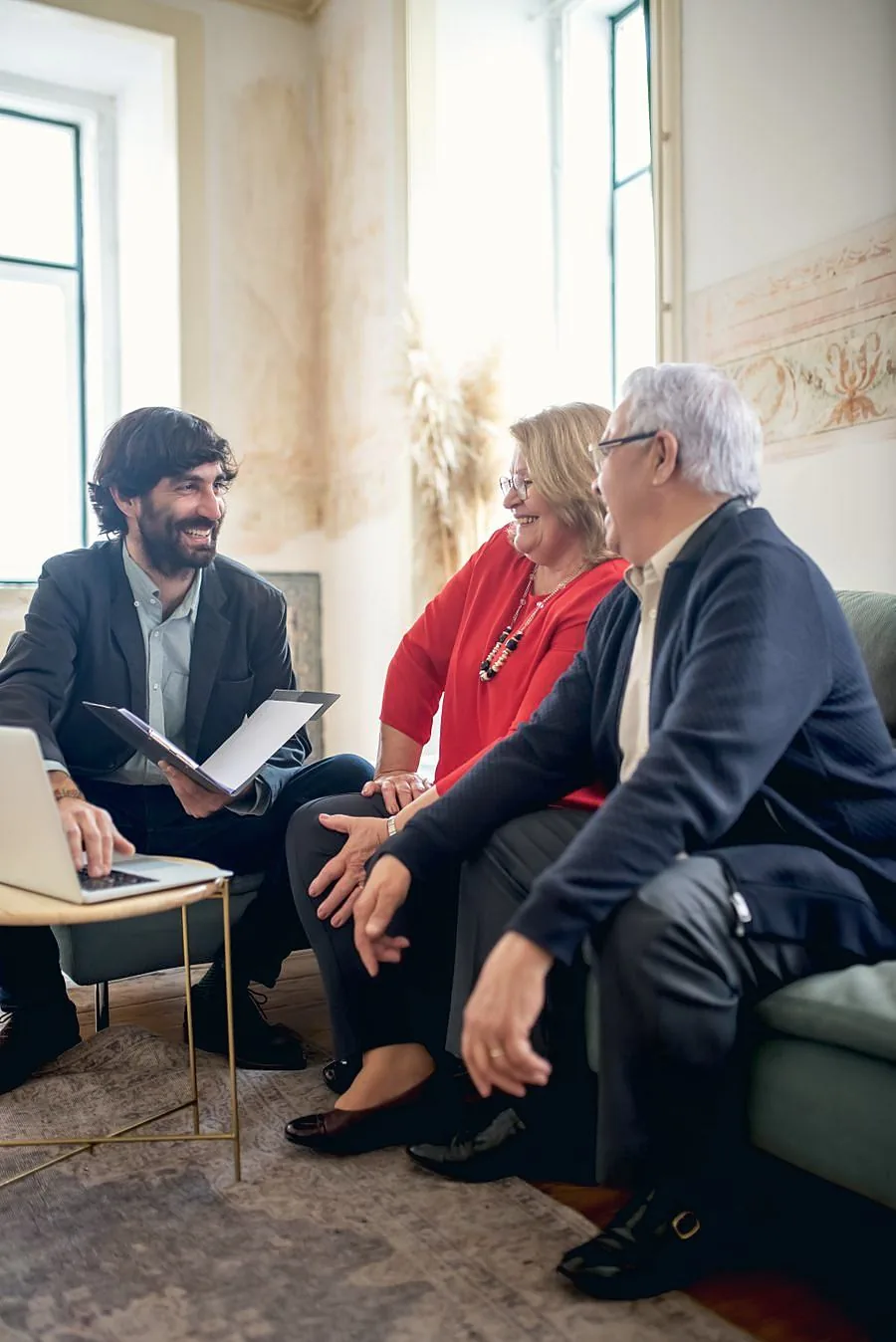 An associate reviewing options with a couple